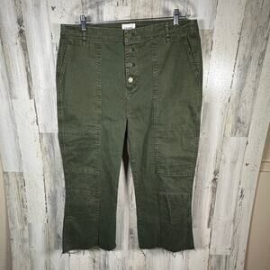 FRAME Wide Leg Button Fly Jeans – Olive Green – Size 34 – Pockets – MSRP $258